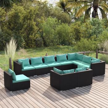 ARDEBO.de - 10-tlg. Garten-Lounge-Set mit Kissen Poly Rattan Schwarz
