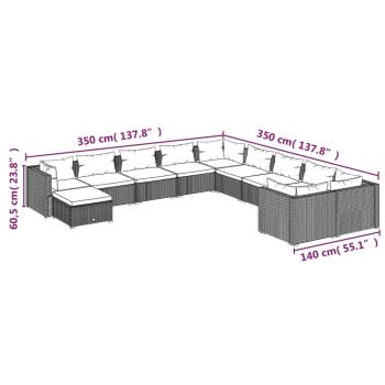 11-tlg. Garten-Lounge-Set mit Kissen Poly Rattan Schwarz