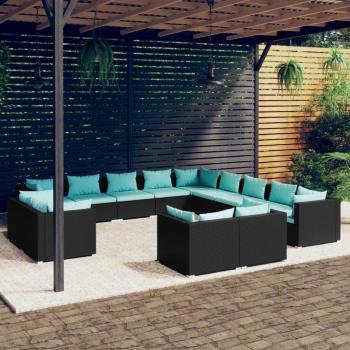 ARDEBO.de - 13-tlg. Garten-Lounge-Set mit Kissen Schwarz Poly Rattan