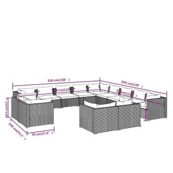 13-tlg. Garten-Lounge-Set mit Kissen Schwarz Poly Rattan