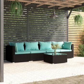 ARDEBO.de - 5-tlg. Garten-Lounge-Set mit Kissen Poly Rattan Schwarz