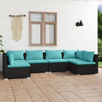 ARDEBO.de - 6-tlg. Garten-Lounge-Set mit Kissen Poly Rattan Schwarz