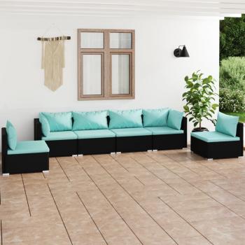 ARDEBO.de - 6-tlg. Garten-Lounge-Set mit Kissen Poly Rattan Schwarz