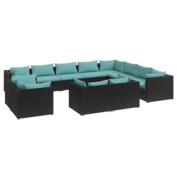 12-tlg. Garten-Lounge-Set mit Kissen Schwarz Poly Rattan