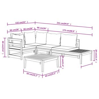 4-tlg. Garten-Lounge-Set mit Dunkelgrauen Kissen Akazienholz