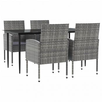 5-tlg. Garten-Essgruppe Grau und Schwarz Poly Rattan und Stahl