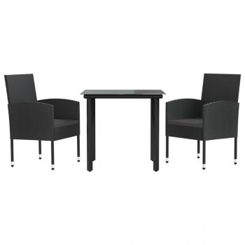 3-tlg. Garten-Essgruppe Schwarz Poly Rattan und Stahl