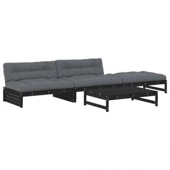 4-tlg. Garten-Lounge-Set mit Kissen Schwarz Massivholz