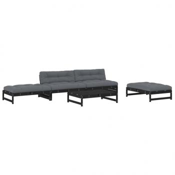5-tlg. Garten-Lounge-Set mit Kissen Schwarz Massivholz