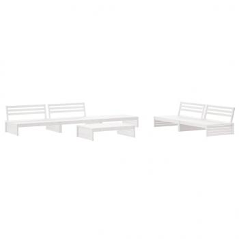 6-tlg. Garten-Lounge-Set mit Kissen Weiß Massivholz