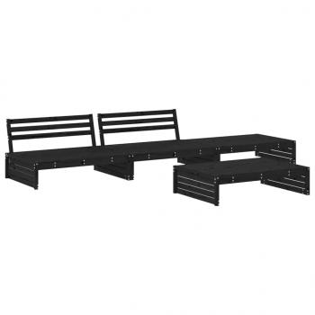 4-tlg. Garten-Lounge-Set mit Kissen Schwarz Massivholz