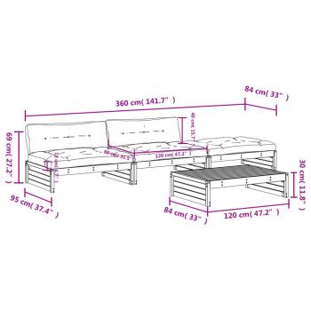 4-tlg. Garten-Lounge-Set mit Kissen Schwarz Massivholz