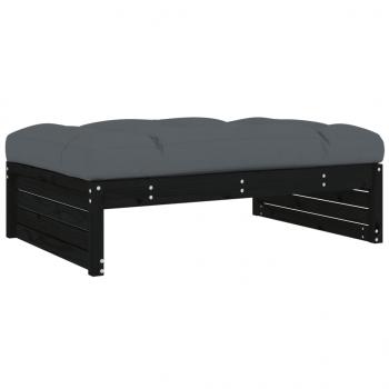 5-tlg. Garten-Lounge-Set mit Kissen Schwarz Massivholz