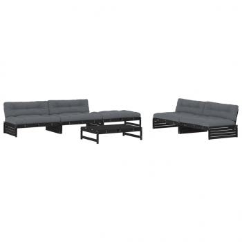 6-tlg. Garten-Lounge-Set mit Kissen Schwarz Massivholz