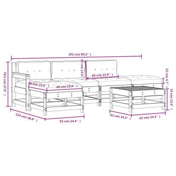 6-tlg. Garten-Lounge-Set mit Kissen Schwarz Massivholz