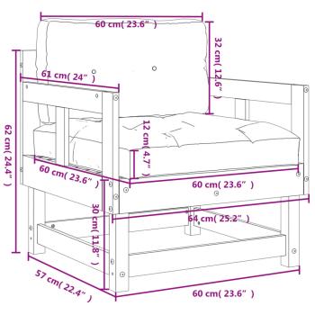 ARDEBO.de - Gartenstühle mit Kissen 2 Stk. Schwarz Massivholz Kiefer
