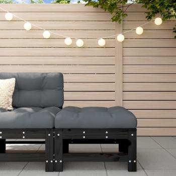 ARDEBO.de - Gartenhocker mit Kissen Schwarz Massivholz Kiefer