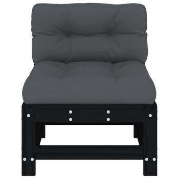 Mittelsofas mit Kissen 2 Stk. Schwarz Massivholz Kiefer