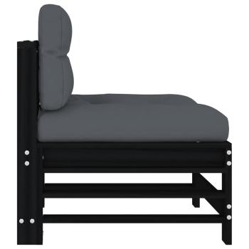 Mittelsofas mit Kissen 2 Stk. Schwarz Massivholz Kiefer