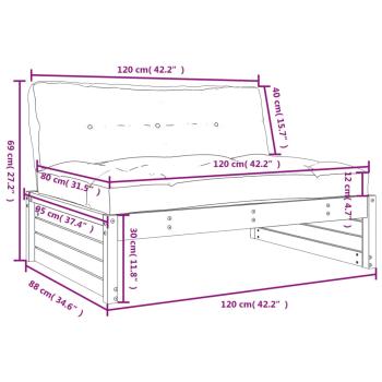 ARDEBO.de - Mittelsofa Grau 120x80 cm Massivholz Kiefer