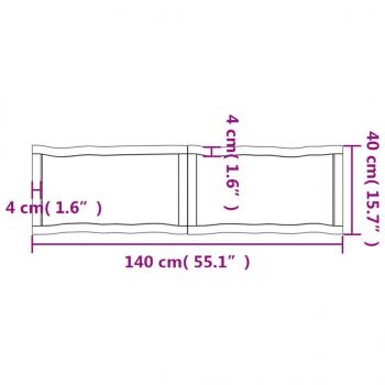 Tischplatte 140x40x(2-6) cm Massivholz Unbehandelt Baumkante