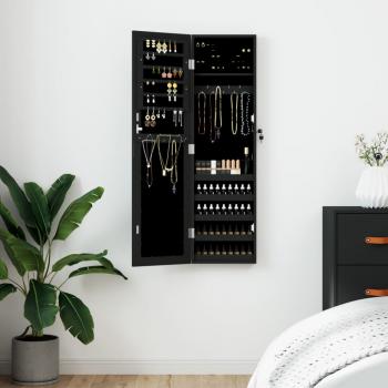 ARDEBO.de - Schmuckschrank mit Spiegel Wandmontage Schwarz 30x8,5x106 cm