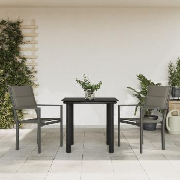 ARDEBO.de - 3-tlg. Garten-Essgruppe Schwarz Stahl und Textilene