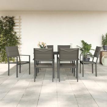 ARDEBO.de - 7-tlg. Garten-Essgruppe Schwarz Stahl und Textilene