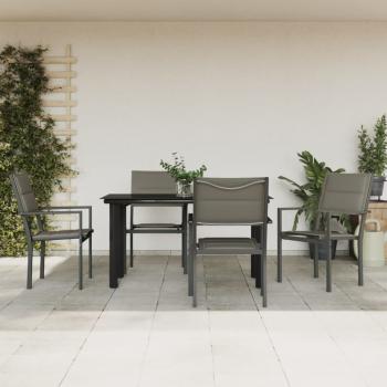ARDEBO.de - 5-tlg. Garten-Essgruppe Schwarz Stahl und Textilene