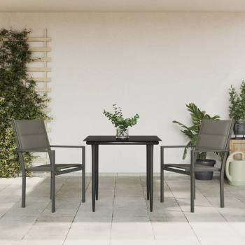 ARDEBO.de - 3-tlg. Garten-Essgruppe Schwarz Stahl und Textilene