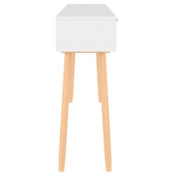 Konsolentisch Weiß 105x30x75 cm Massivholz Kiefer Natur-Rattan