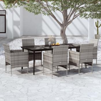 ARDEBO.de - 7-tlg. Garten-Essgruppe mit Kissen Grau und Schwarz