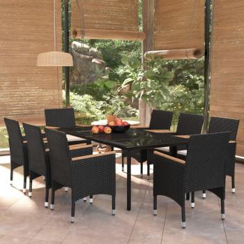 ARDEBO.de - 9-tlg. Garten-Essgruppe mit Kissen Schwarz