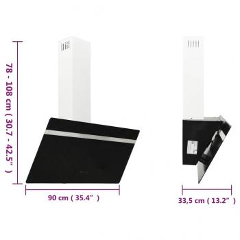 Dunstabzugshaube 90 cm Stahl und Hartglas Schwarz