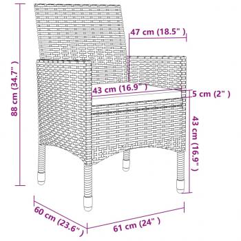 3-tlg. Garten-Essgruppe mit Auflagen Poly Rattan Grau