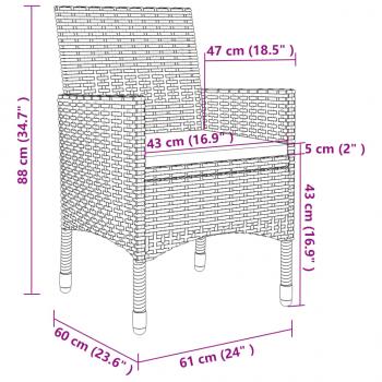 3-tlg. Garten-Essgruppe mit Auflagen Poly Rattan und Glas