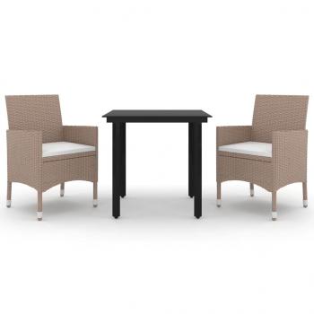 3-tlg. Garten-Essgruppe mit Auflagen Poly Rattan und Glas