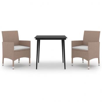 3-tlg. Garten-Essgruppe mit Auflagen Poly Rattan und Glas