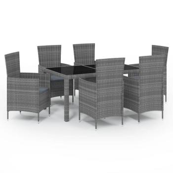 7-tlg. Garten-Essgruppe mit Kissen Poly Rattan Grau