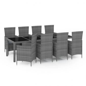 ARDEBO.de - 9-tlg. Garten-Essgruppe mit Kissen Poly Rattan Grau