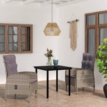 ARDEBO.de - 3-tlg. Garten-Essgruppe mit Auflagen Grau und Schwarz