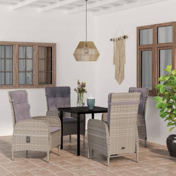 ARDEBO.de - 5-tlg. Garten-Essgruppe mit Kissen Grau und Schwarz