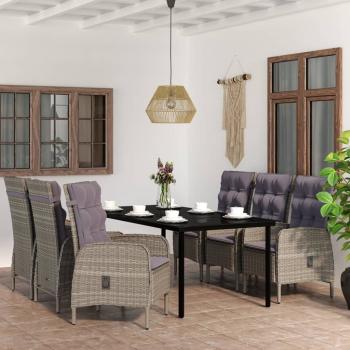 ARDEBO.de - 7-tlg. Garten-Essgruppe mit Kissen Grau und Schwarz