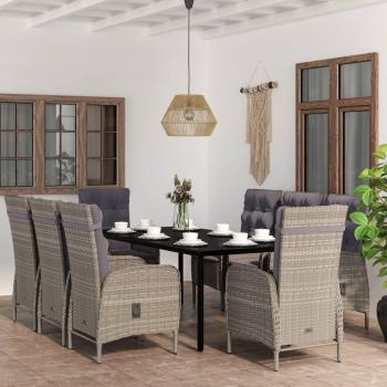ARDEBO.de - 9-tlg. Garten-Essgruppe mit Auflagen Grau und Schwarz