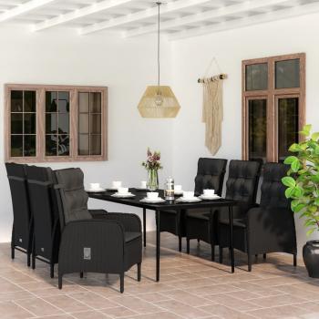 ARDEBO.de - 7-tlg. Garten-Essgruppe mit Kissen Schwarz