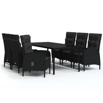7-tlg. Garten-Essgruppe mit Kissen Schwarz
