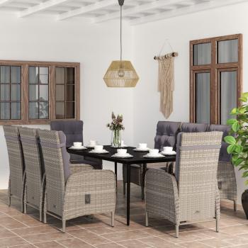 ARDEBO.de - 9-tlg. Garten-Essgruppe mit Auflagen Grau und Schwarz