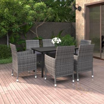 ARDEBO.de - 7-tlg. Garten-Essgruppe mit Auflagen Poly Rattan und Glas
