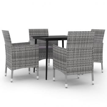 5-tlg. Garten-Essgruppe mit Auflagen Poly Rattan und Glas