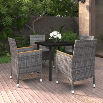 ARDEBO.de - 5-tlg. Garten-Essgruppe mit Auflagen Poly Rattan und Glas